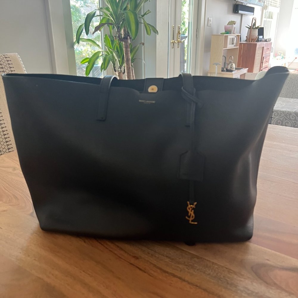 YSL Yves Saint Laurent Black Shopper Tote with Pouch